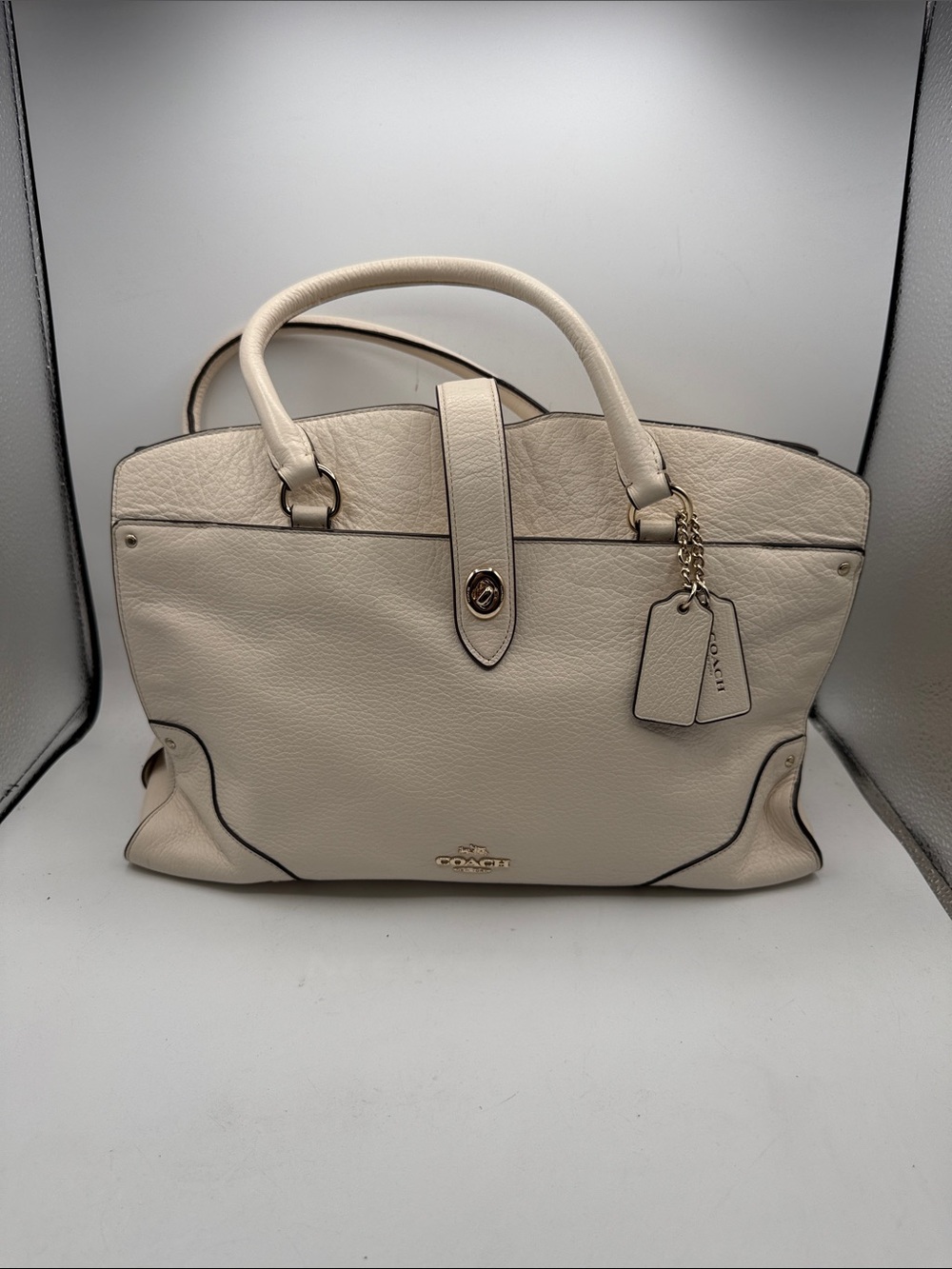 Coach Cream Pebbled Leather Tote with Gold Hardware S14